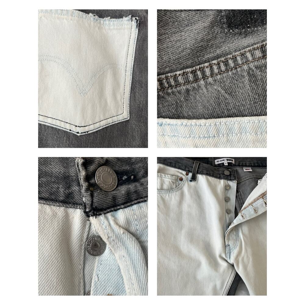 RE DONE X Levi’s Black & White Panel High Rise Raw Hem Jeans Size 29 - Picture 6 of 11